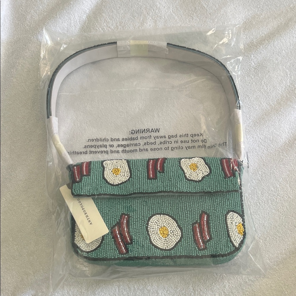 Anthropologie Fiona beaded bacon and eggs handbag NWT